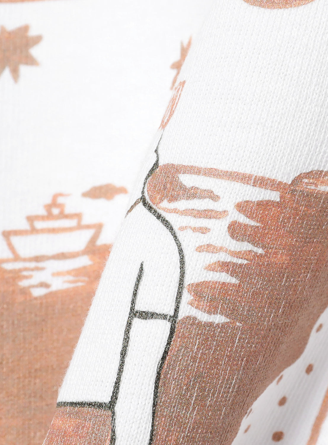 Close up of the graphic on the white t-shirt.