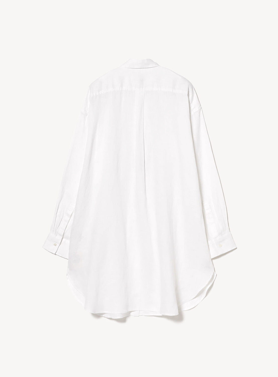 Back of white button down shirt with white buttons on the cuffs.