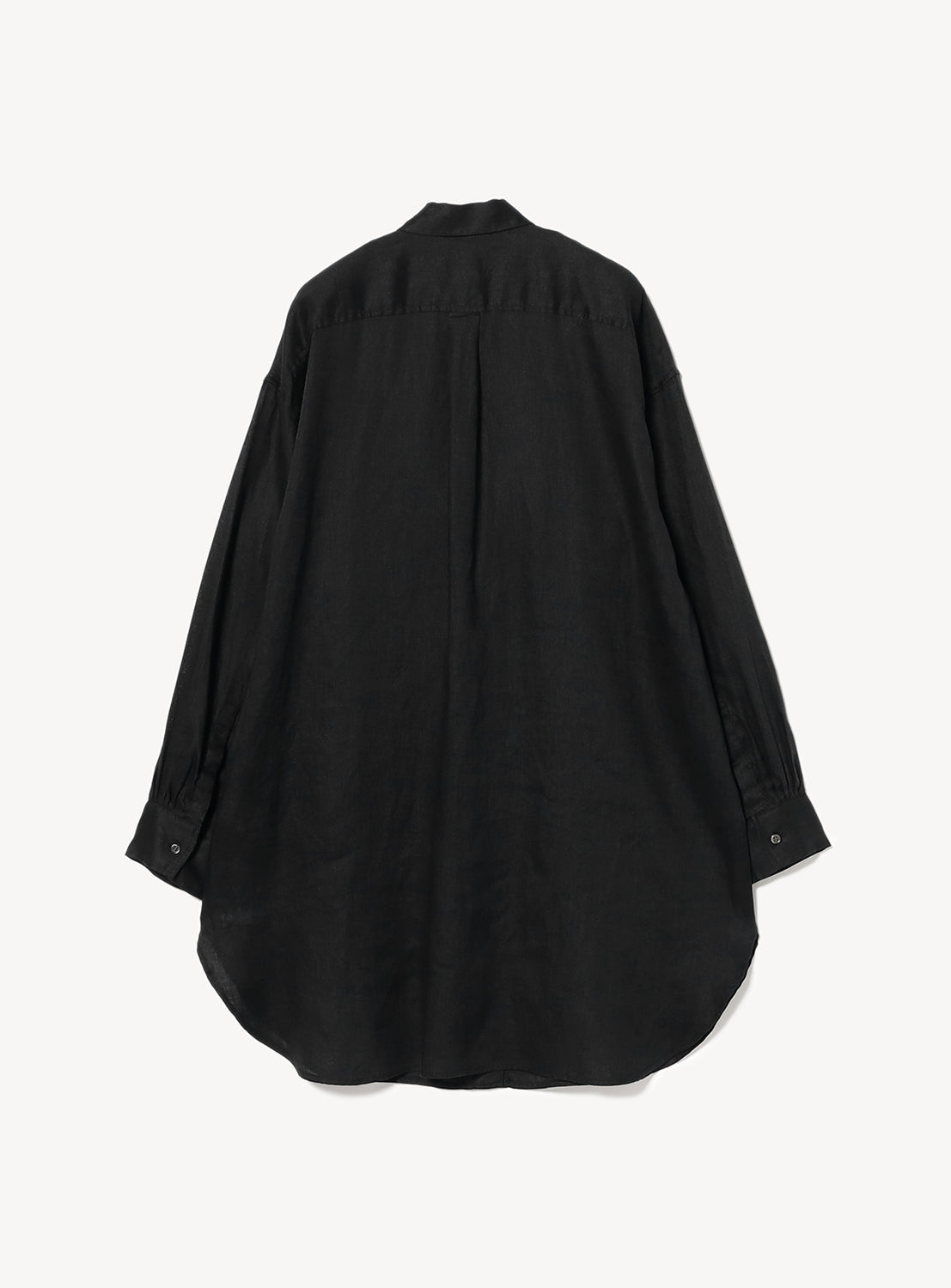 Back of the black button down with black buttons on the cuffs.