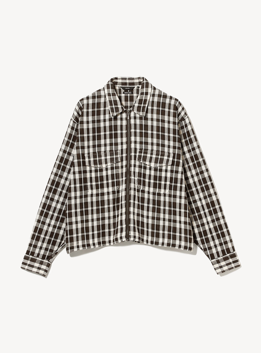 Mesh Checkered Zip Up Shirt