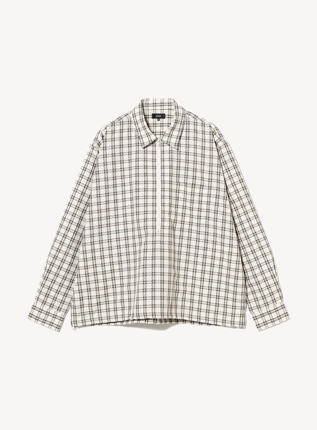 Wide Fit Perforated Check Half-Zip Pullover Shirt