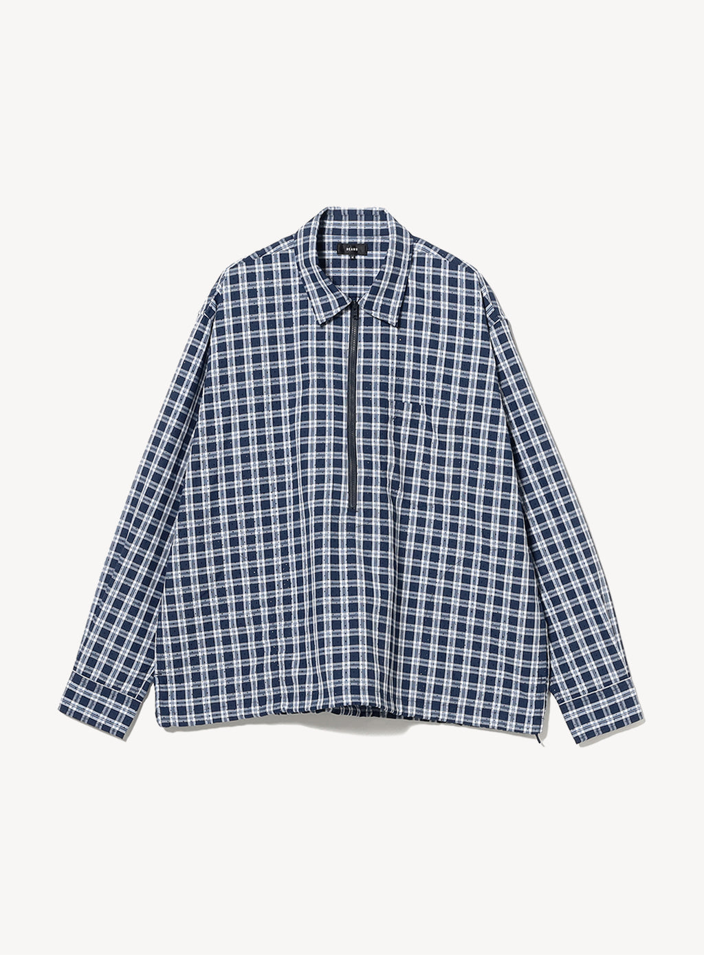 Wide Fit Perforated Check Half-Zip Pullover Shirt