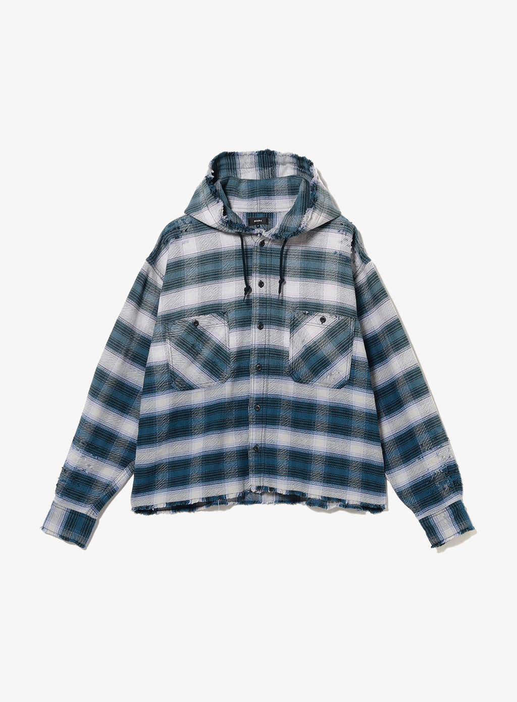 hooded plaid work shirt 専用 Wide Short Fit Distressed Hooded Plaid Work Shirt