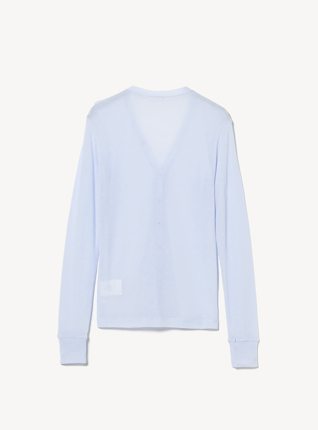 Back of baby blue sheet cardigan.