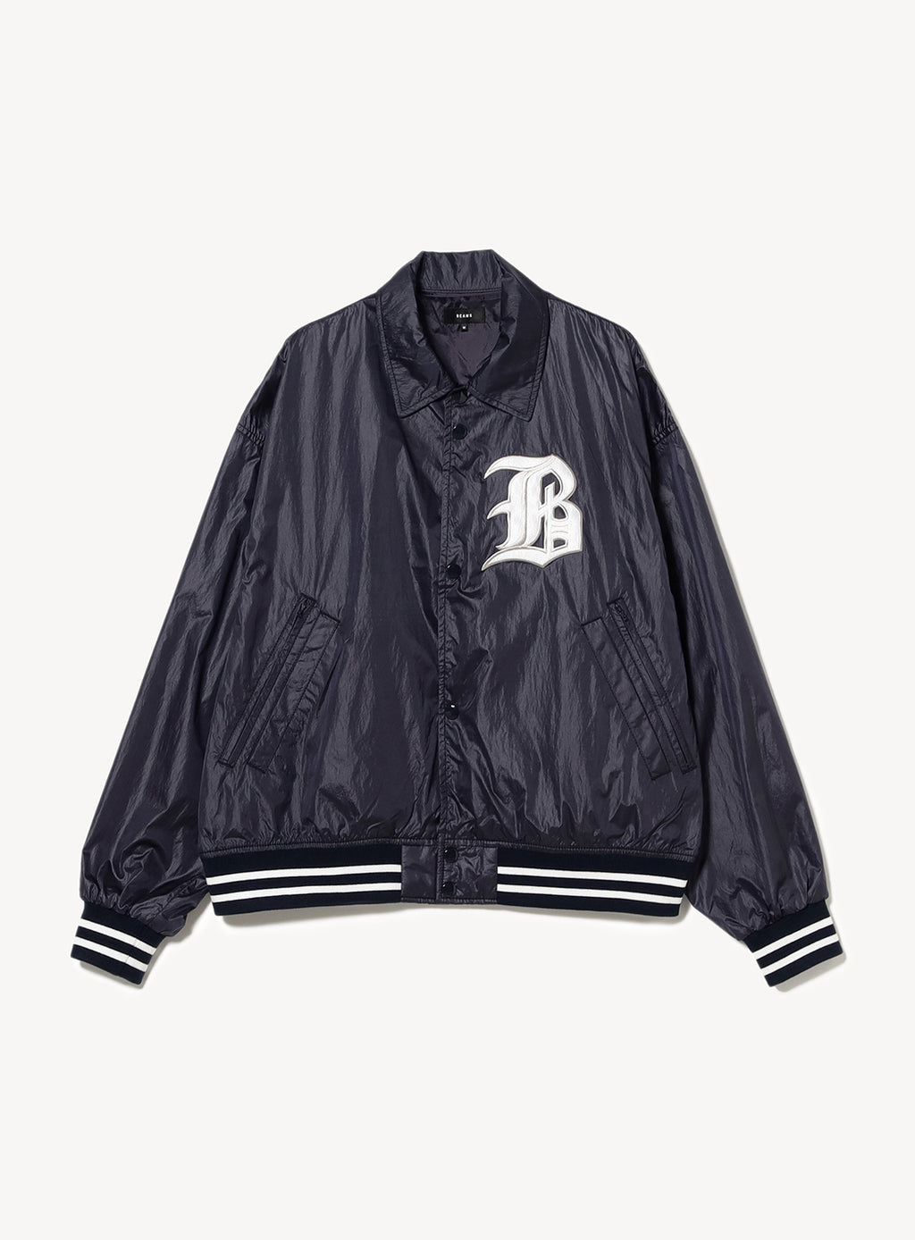 Wide Short Fit Nylon Varsity Jacket