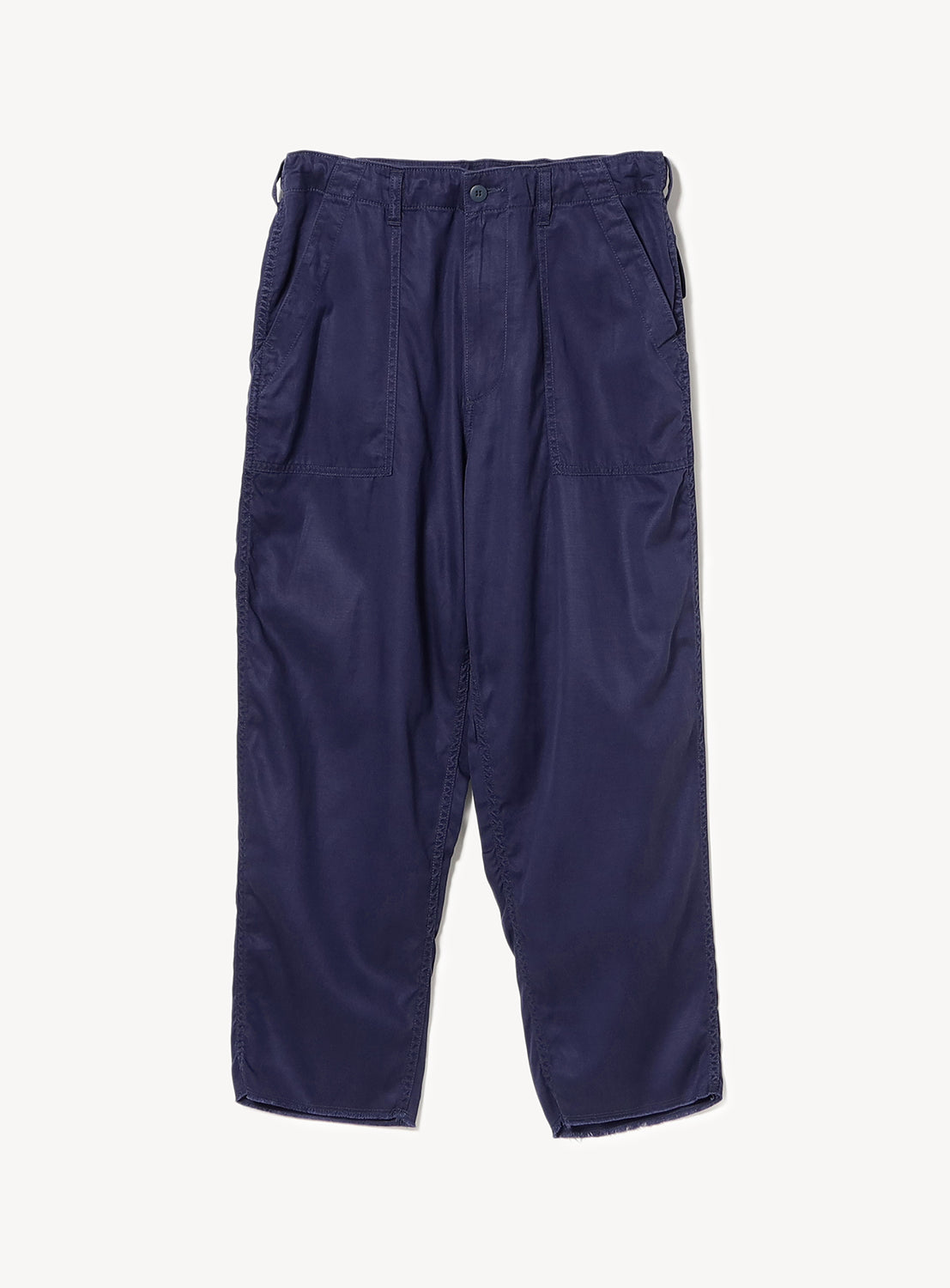 Navy blue loose-fit cargo pants flat lay, showcasing the relaxed silhouette and adjustable waist.