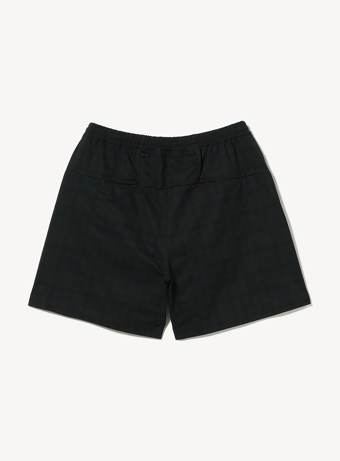 BEAMS Wide Fit Dynamic Dry Shorts in black, featuring a lightweight, quick-drying fabric with an elastic waistband and two back pockets, shown laid flat on a white background.