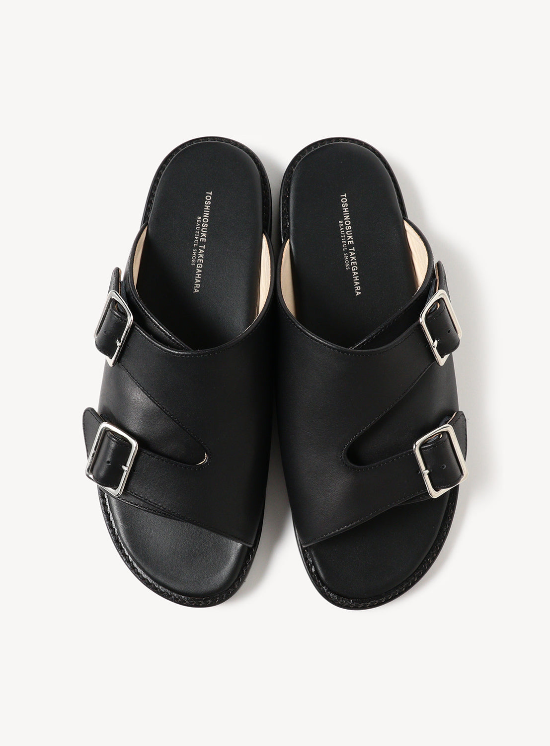 Pair of black sandals with buckles.