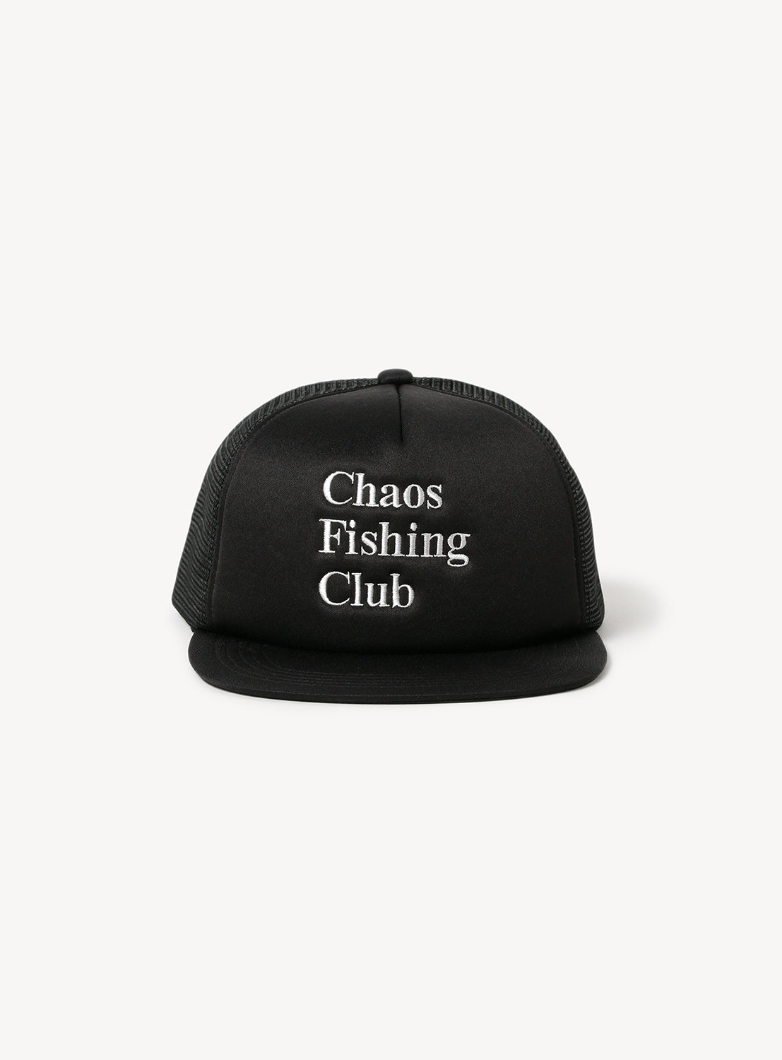 Black cap with 'Chaos Fishing Club' text in white.