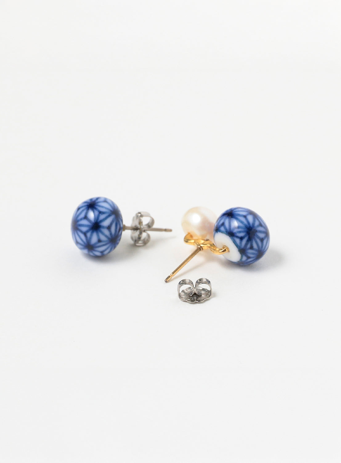 Arita Ware Hemp Leaf Single Pearl Earrings