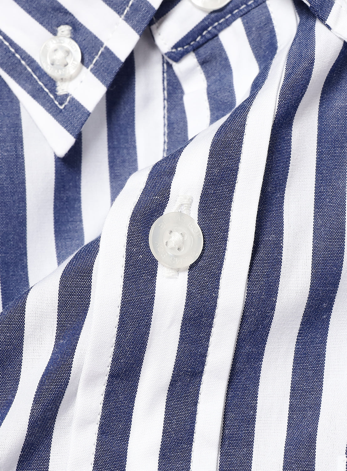 Close up of the button down material and the white buttons.
