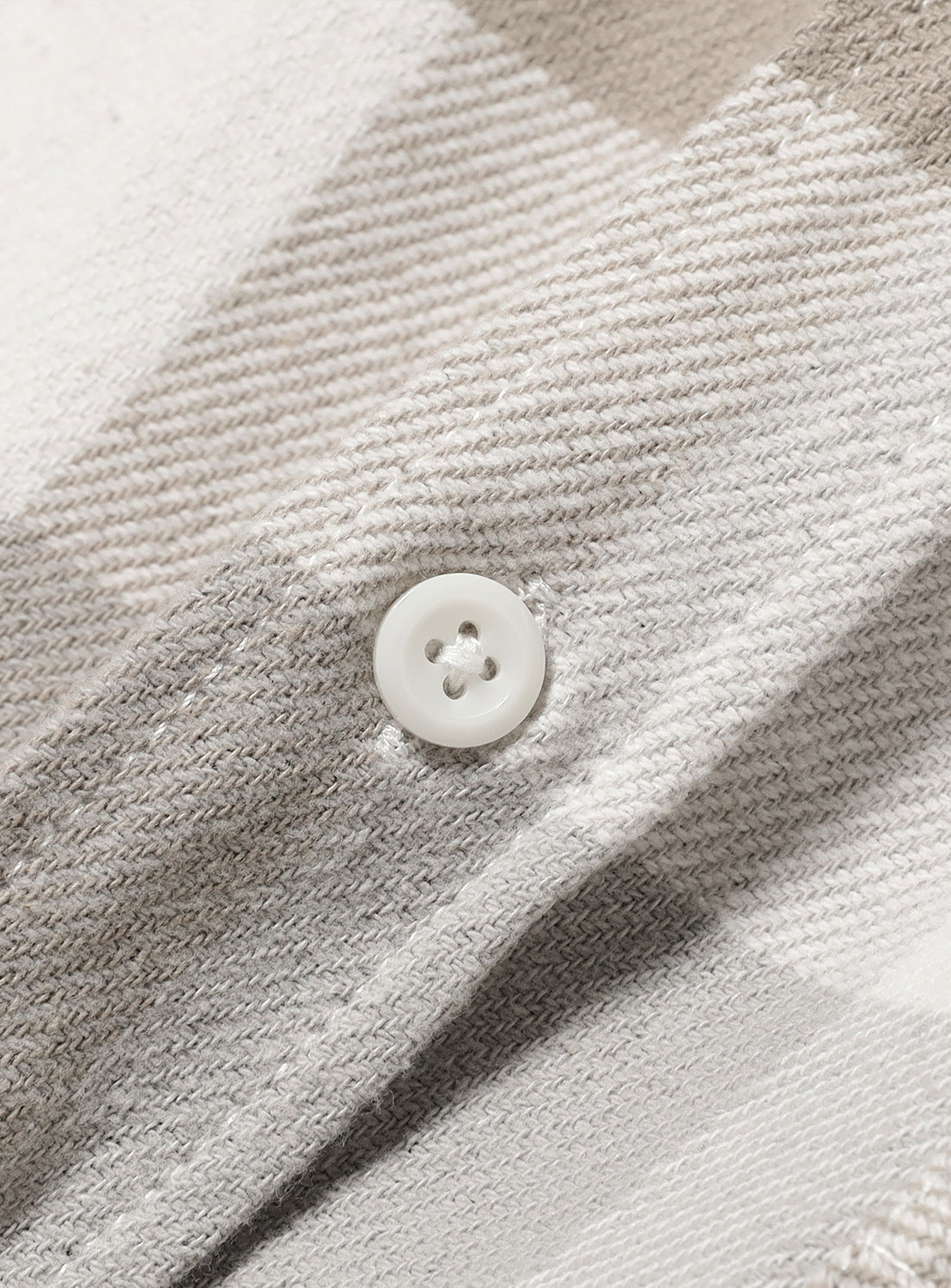 Close up of the flannel material and the button detail.