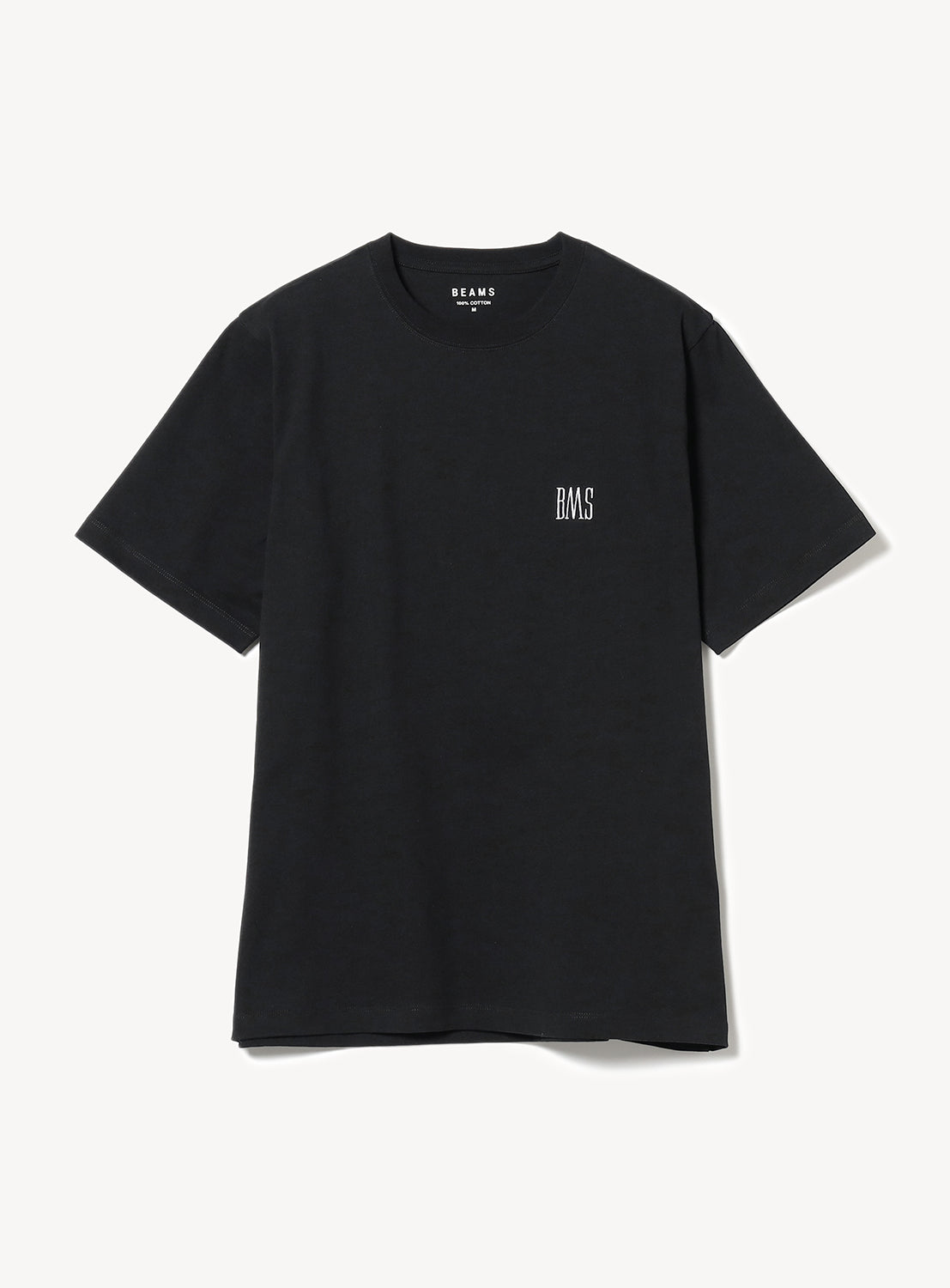 Black crew neck t-shirt with refined "BMS" embroidery on the left chest, a versatile wardrobe staple.