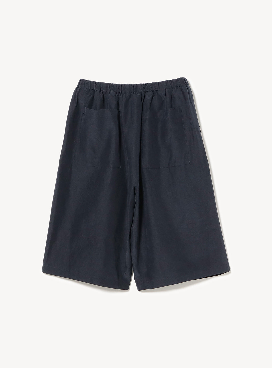 Back of navy blue shorts with large pockets.