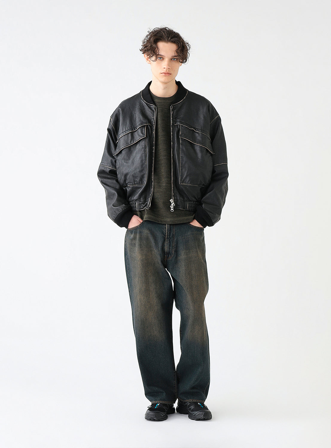 Distressed Leather Short Blouson