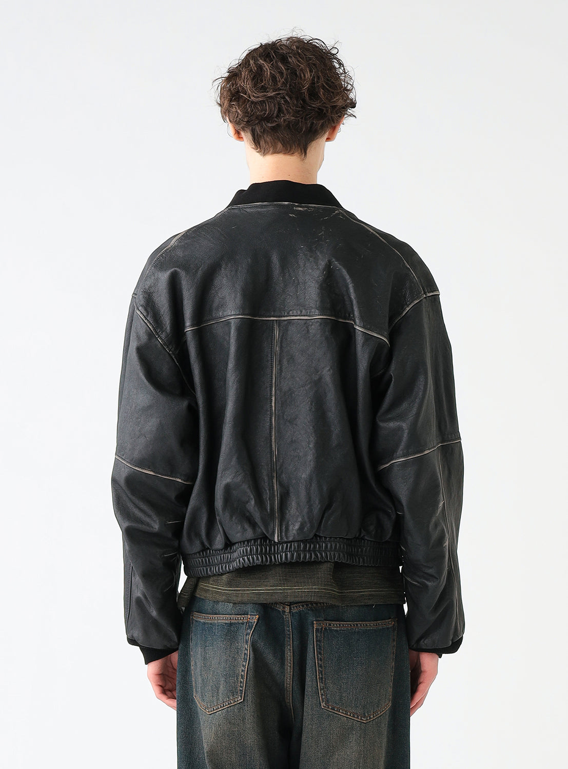 Distressed Leather Short Blouson