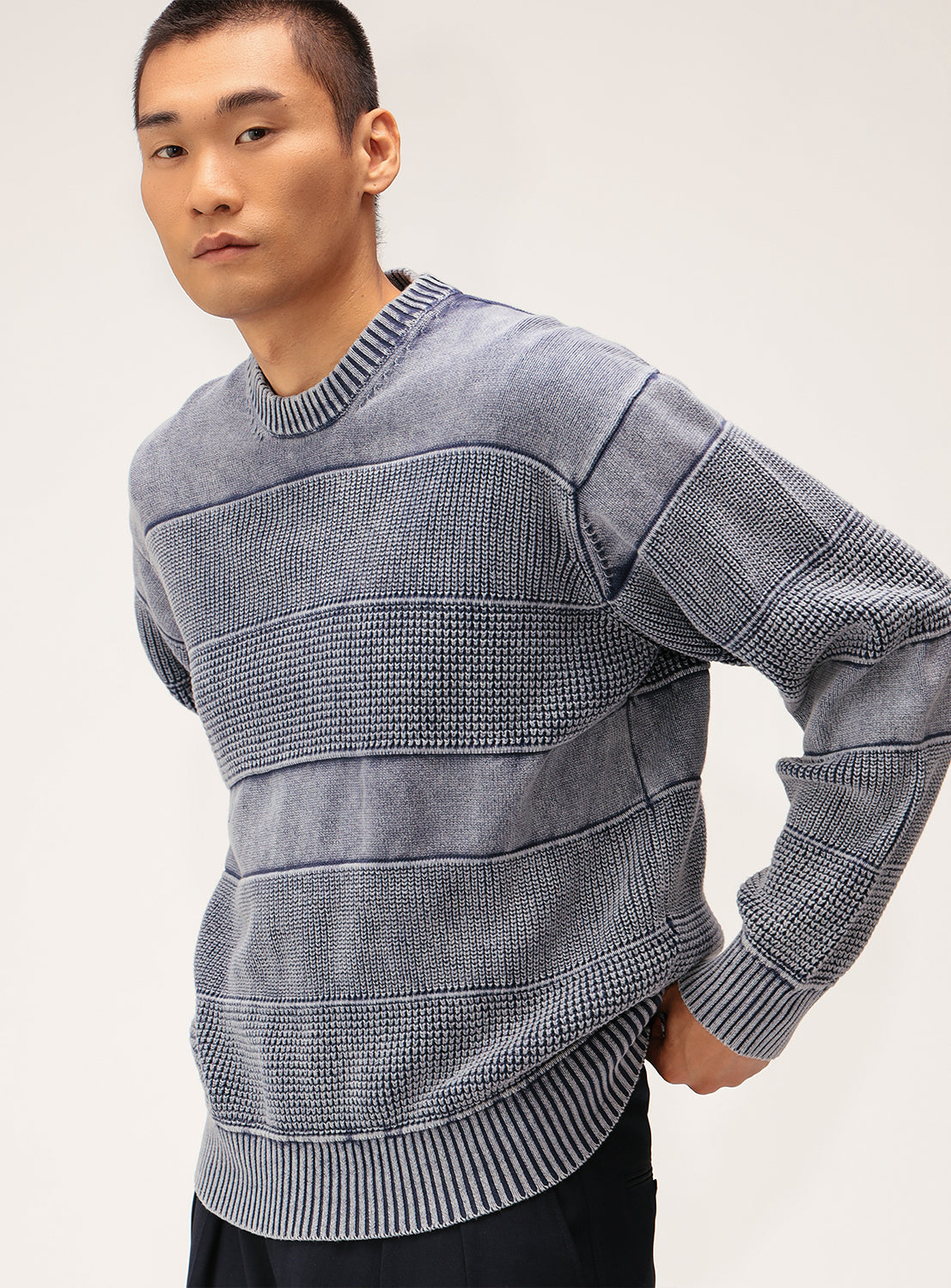 Wide-Fit Faded Cotton Crewneck