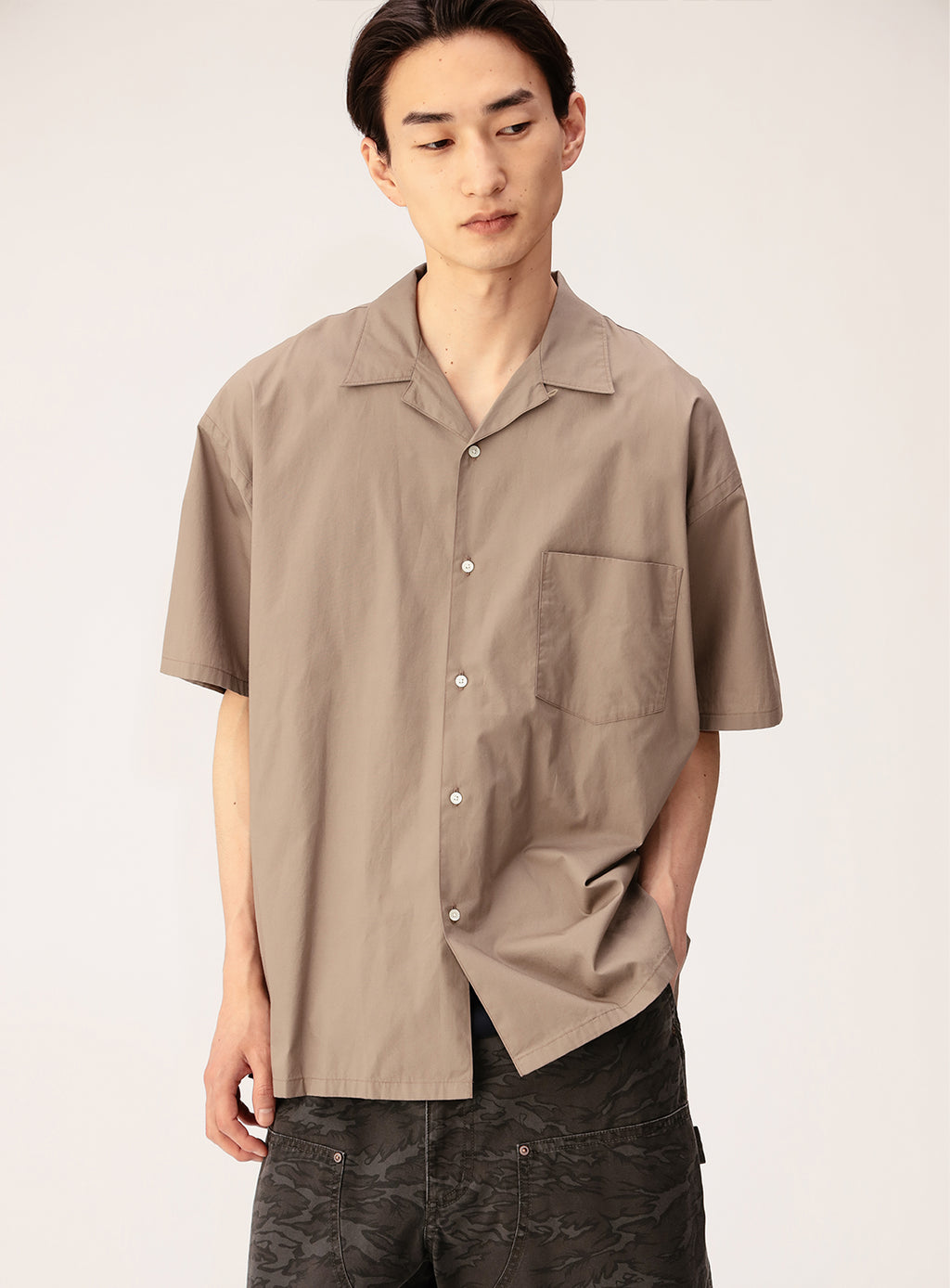Relaxed Fit Broadcloth Open Collar Shirt