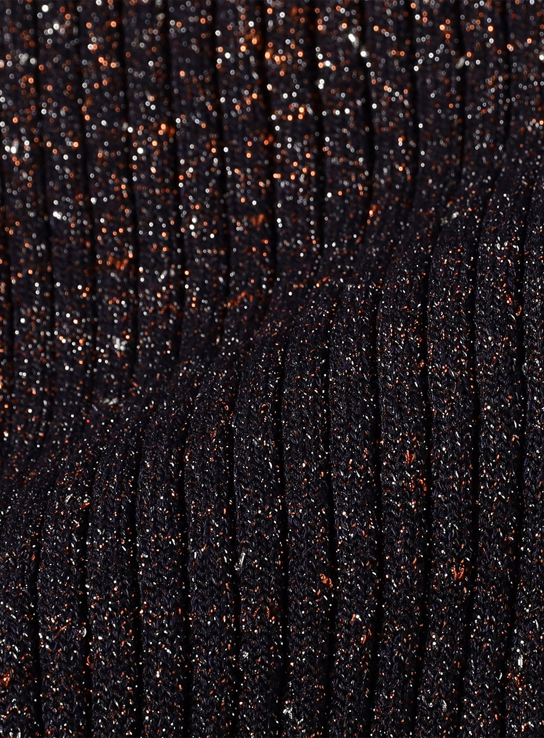 Close up of a navy with copper and silver glitter tank top full length tank top.
