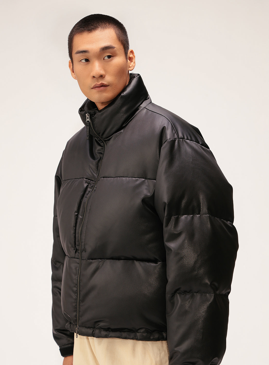 Leather Look Down Jacket