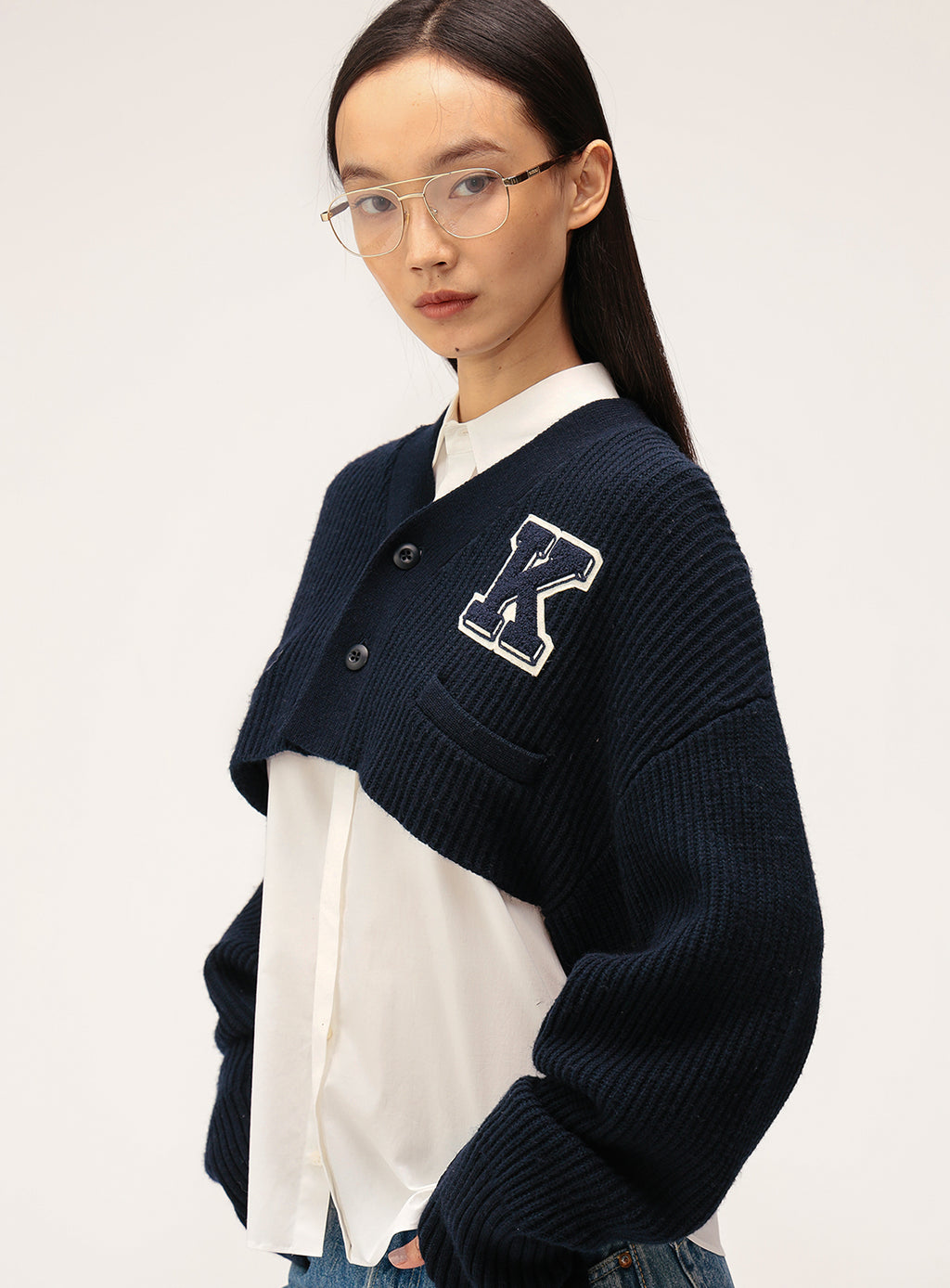 ブルコ/ LETTERED CARDIGAN(MSD)L Short Lettered Cardigan