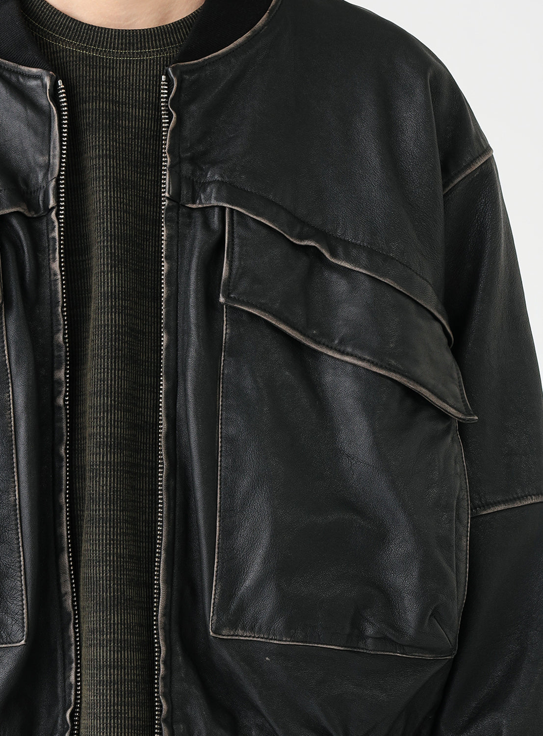 Distressed Leather Short Blouson