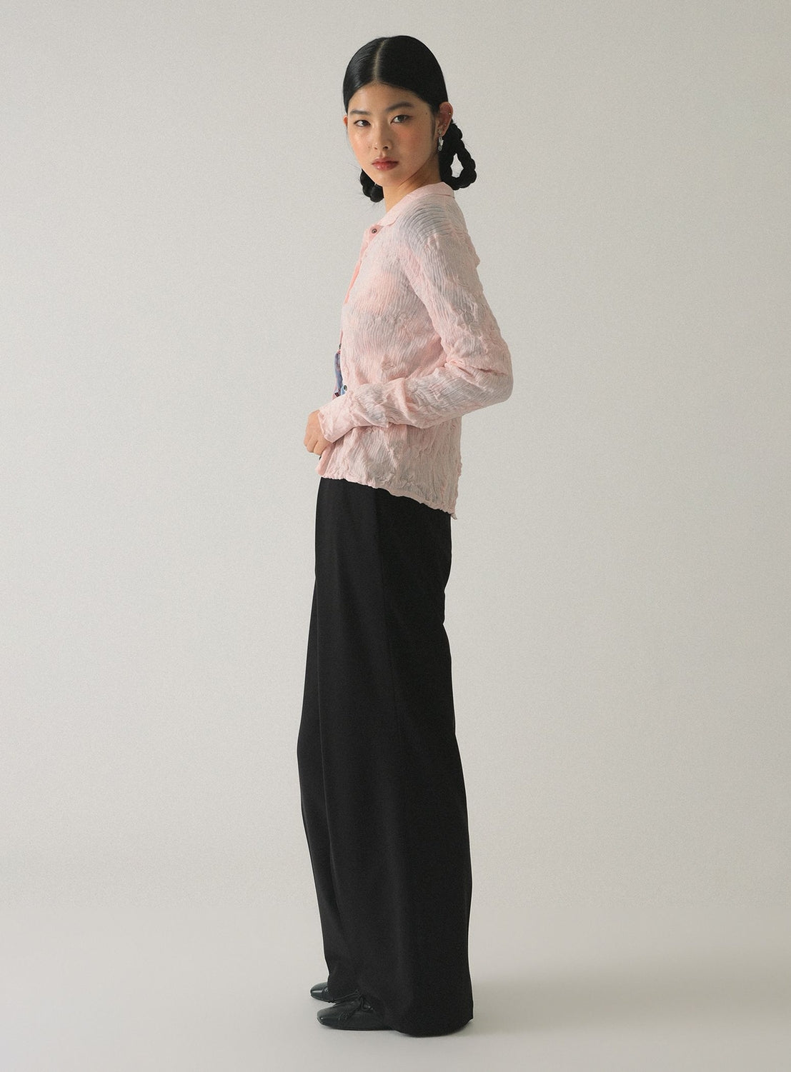 Sheer Rib Knit Polo Cardigan