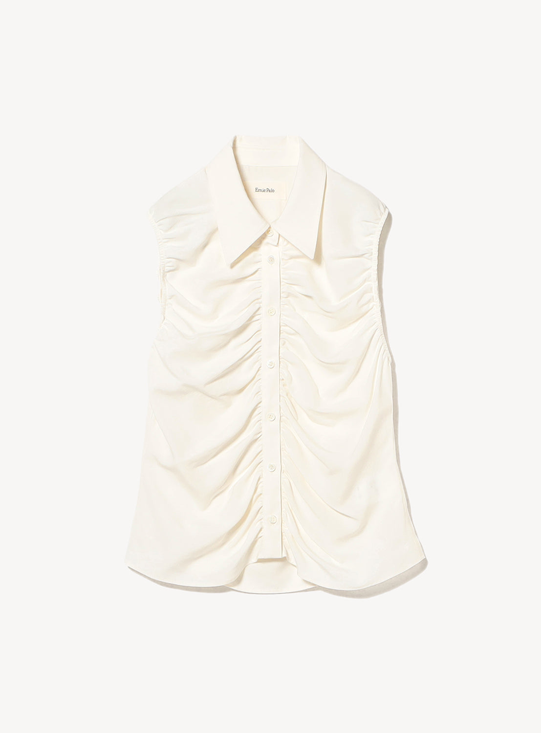 Gathered Sleeveless Silk Shirt
