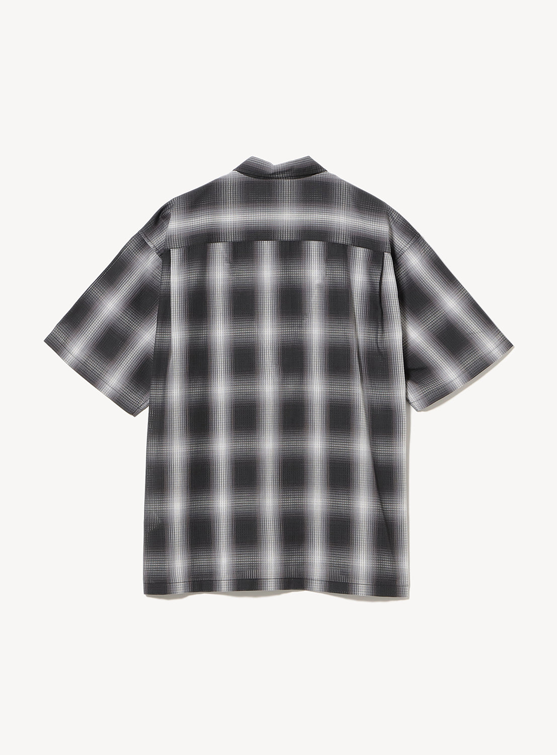Back of black large plaid short-sleeve polo shirt.