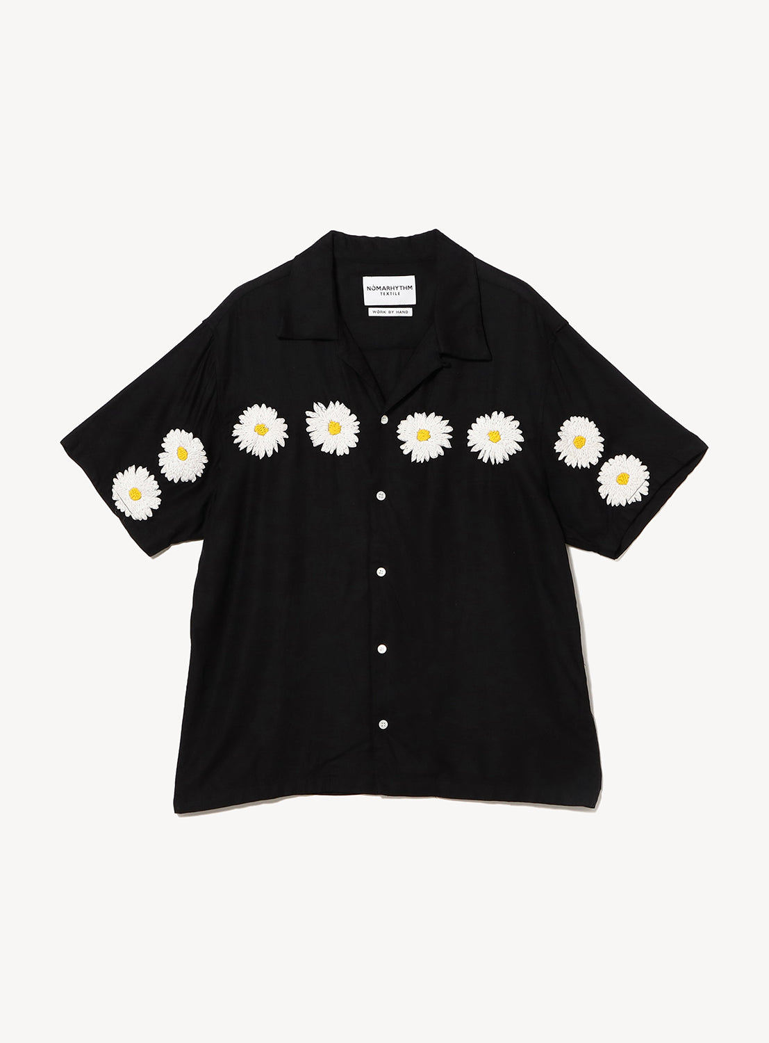 Flower Embroidery Open Collar Short Sleeve Shirt