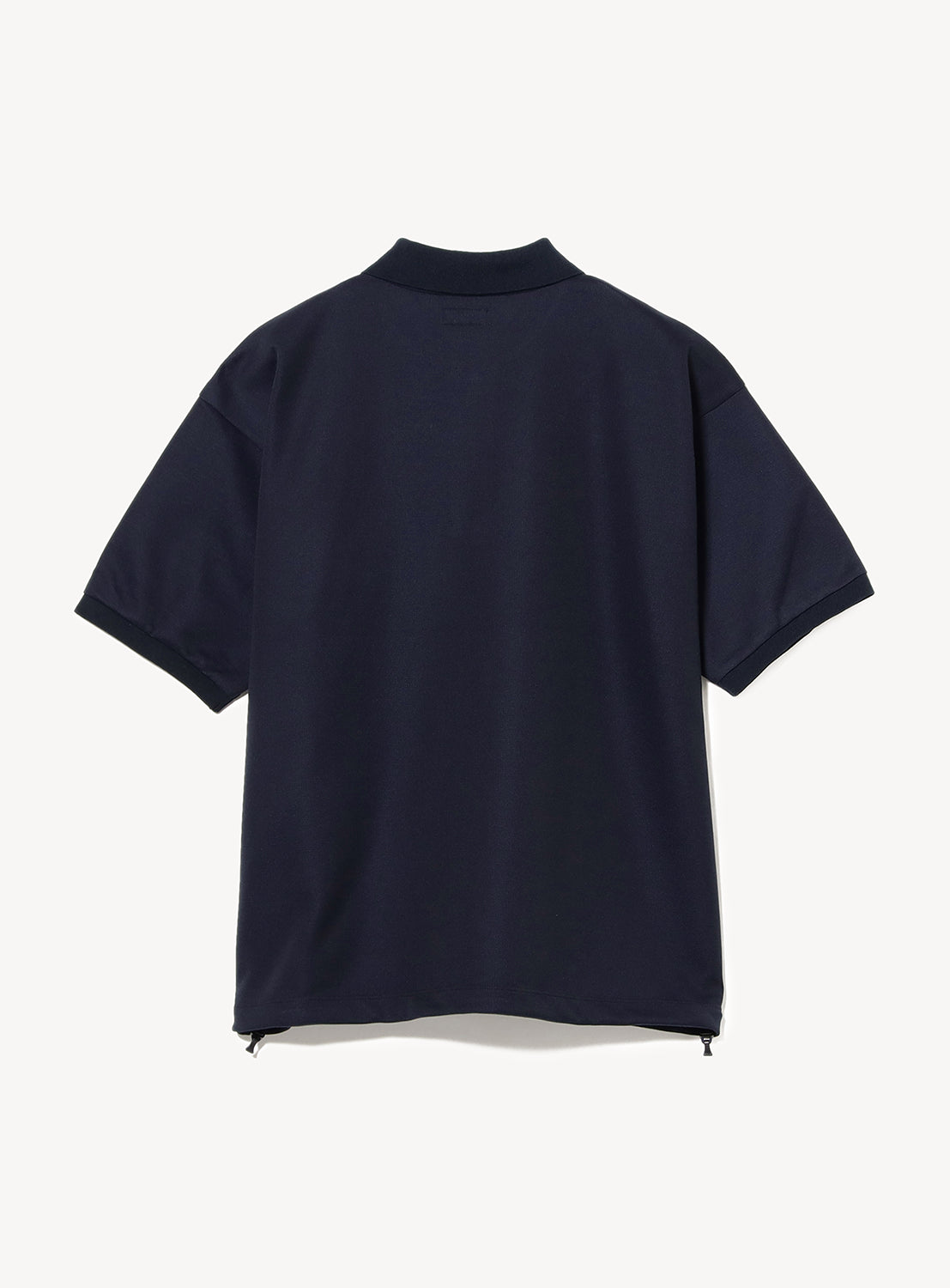 Back of navy blue polo.