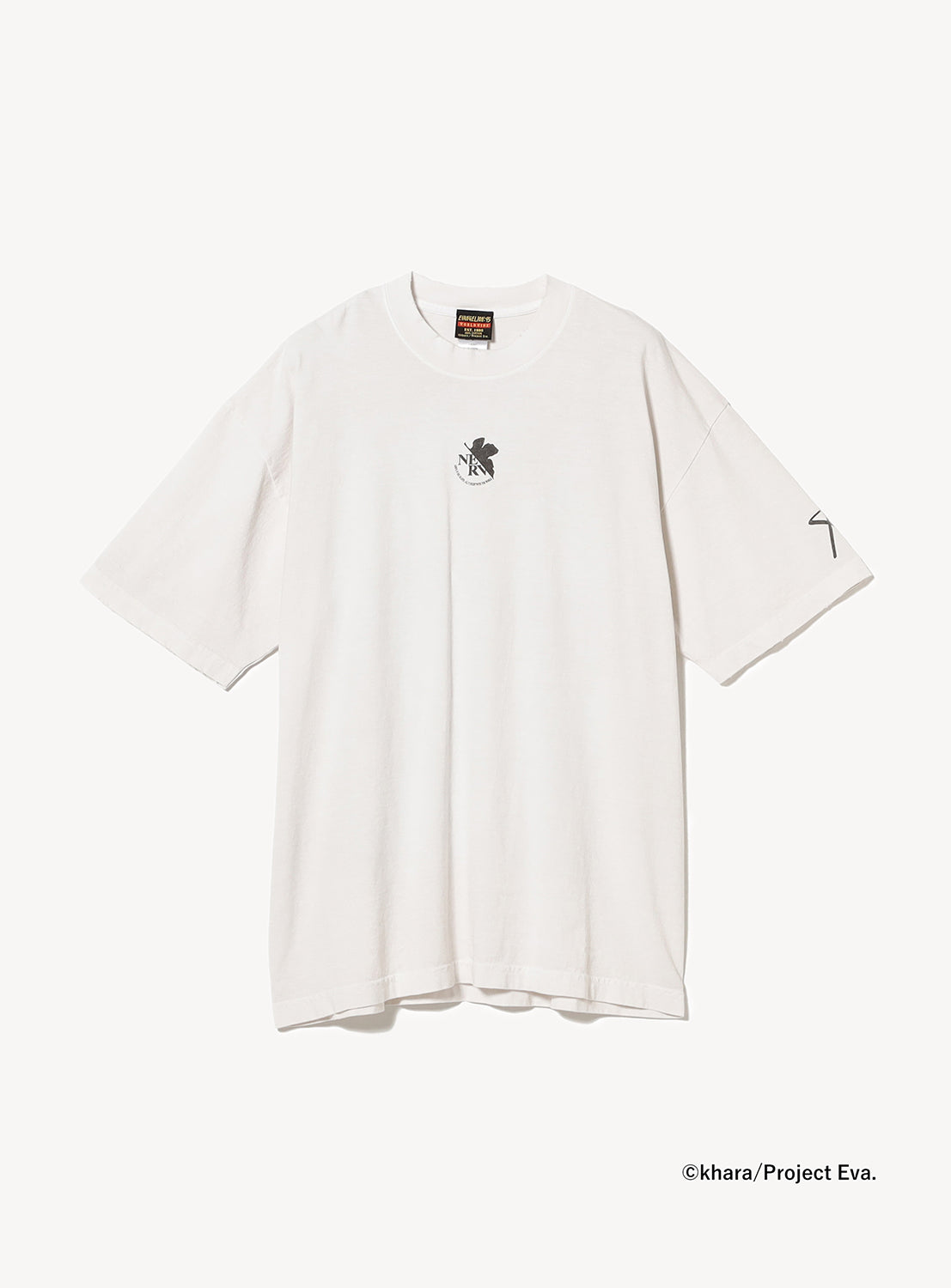 White heavyweight graphic tee with a clean NERV graphic on the front.