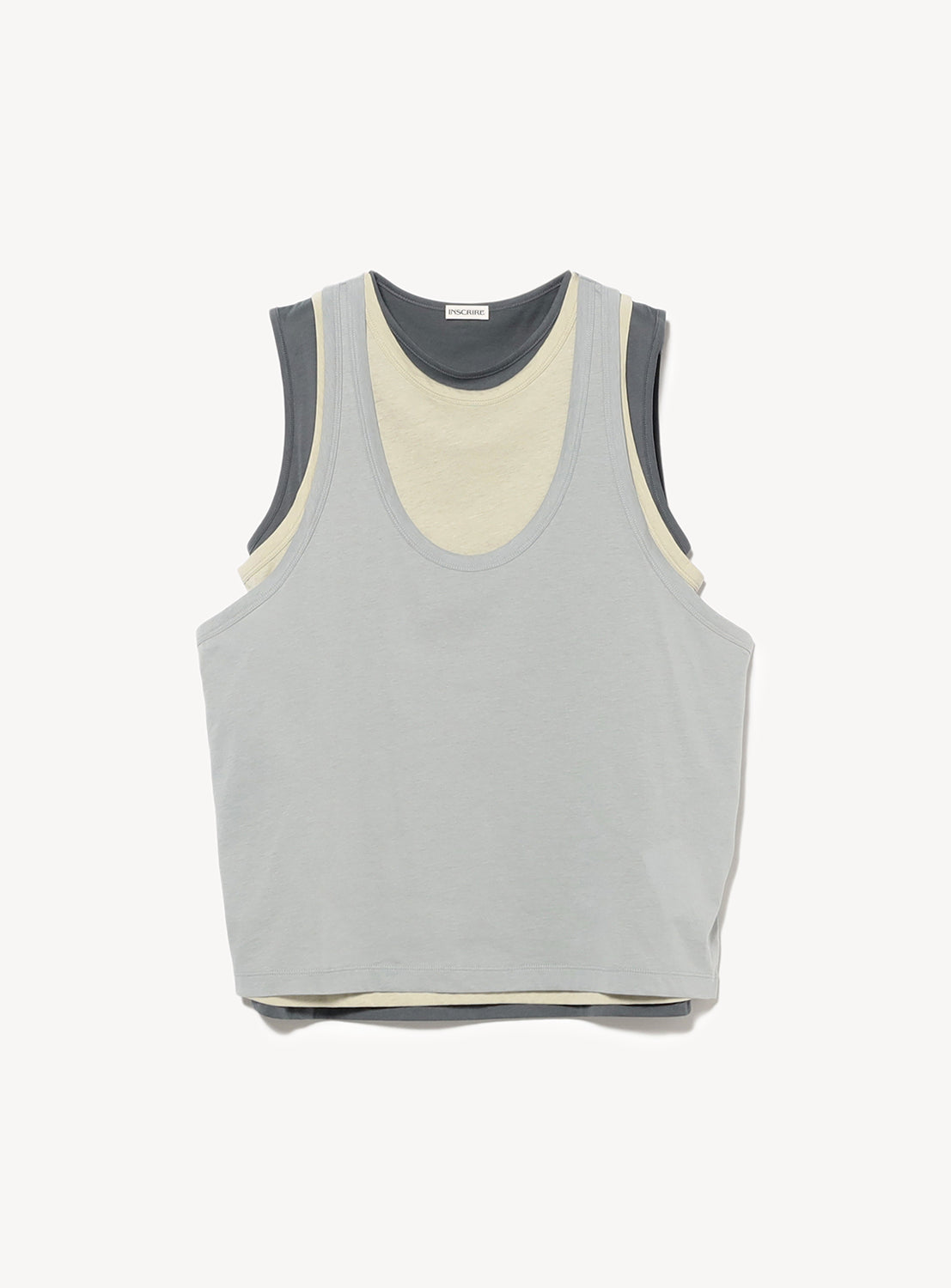 Three layered sleeveless tank top with grey tones. 