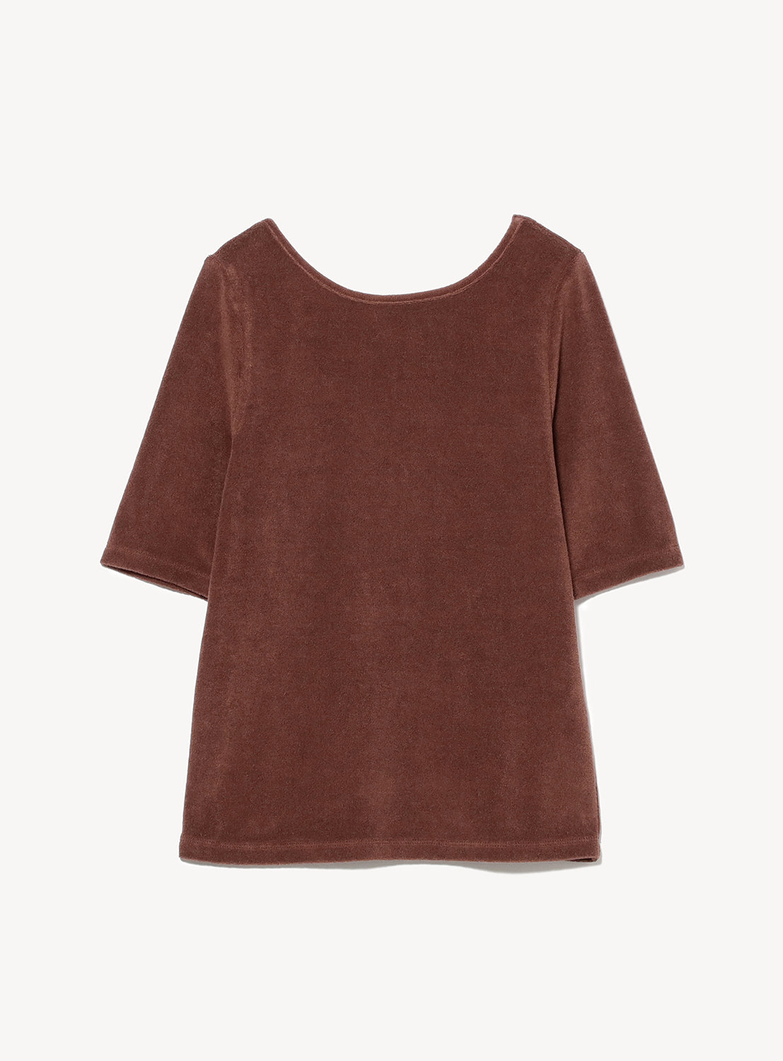 Brown velour t-shirt with a wide collar. 