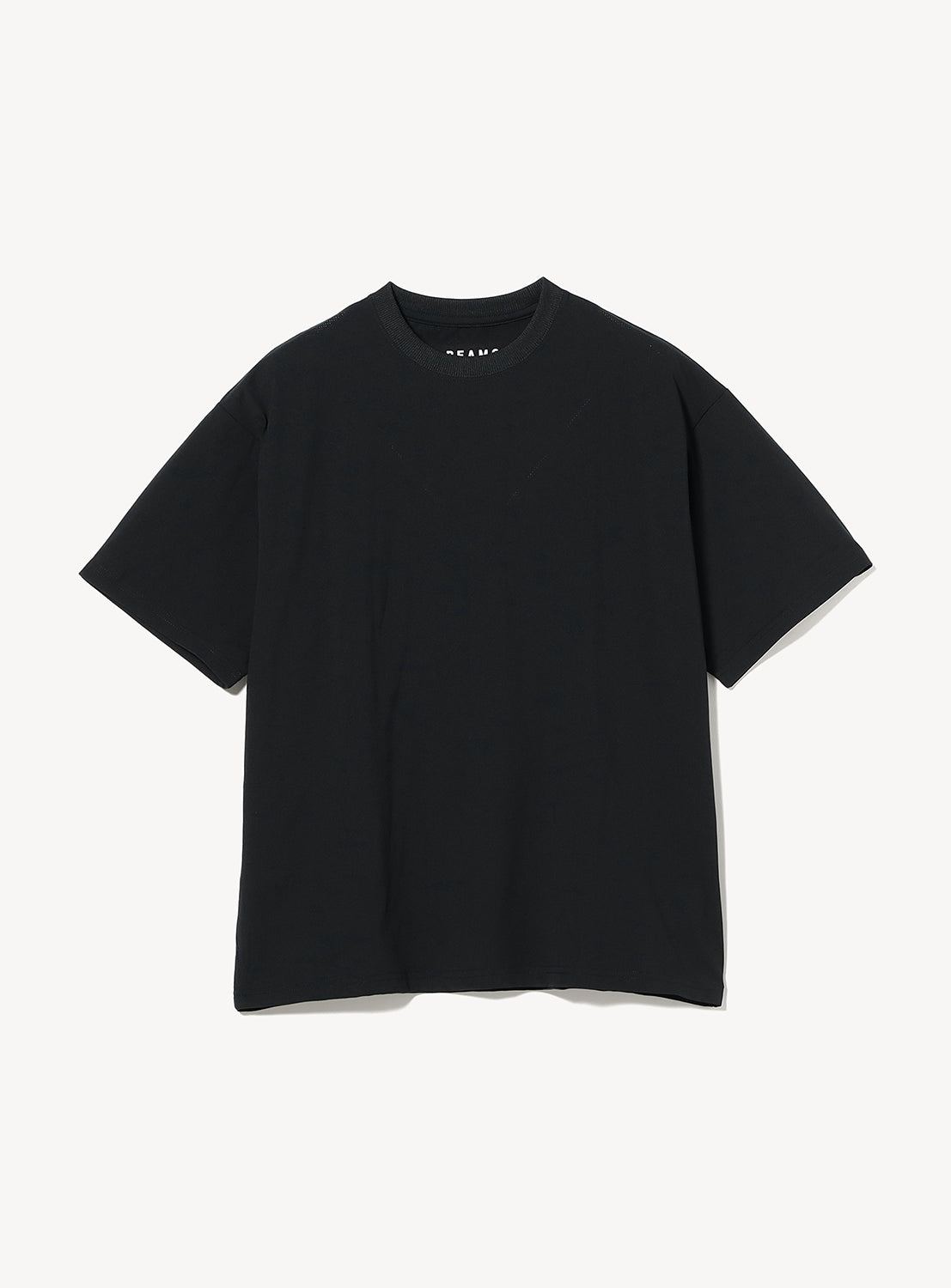 A BEAMS Relaxed Fit Dynamic Dry Crew Neck T-Shirt in plain black is displayed on a white background, combining lightweight comfort with UV protection for everyday wear.