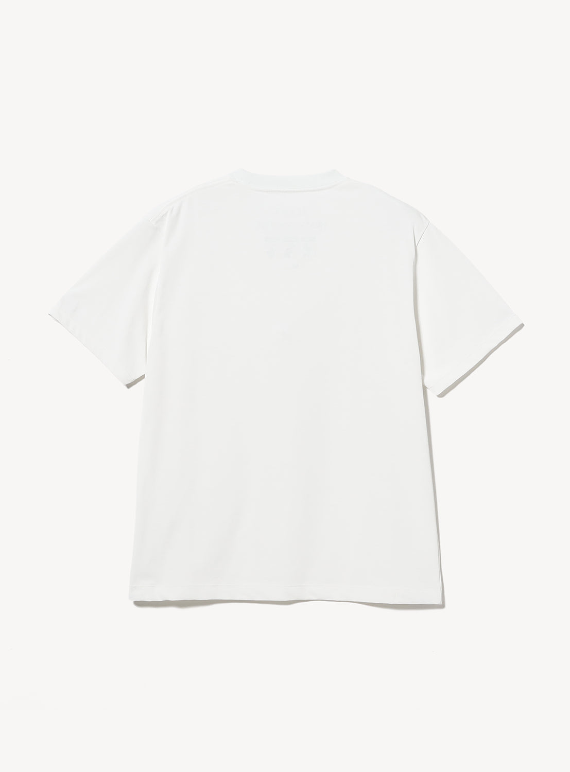 Back view of the BEAMS Relaxed Fit Heat Protection T-Shirt in plain white, laid flat on a white background, made from premium Japanese fabric and designed with UV protection for enhanced comfort.