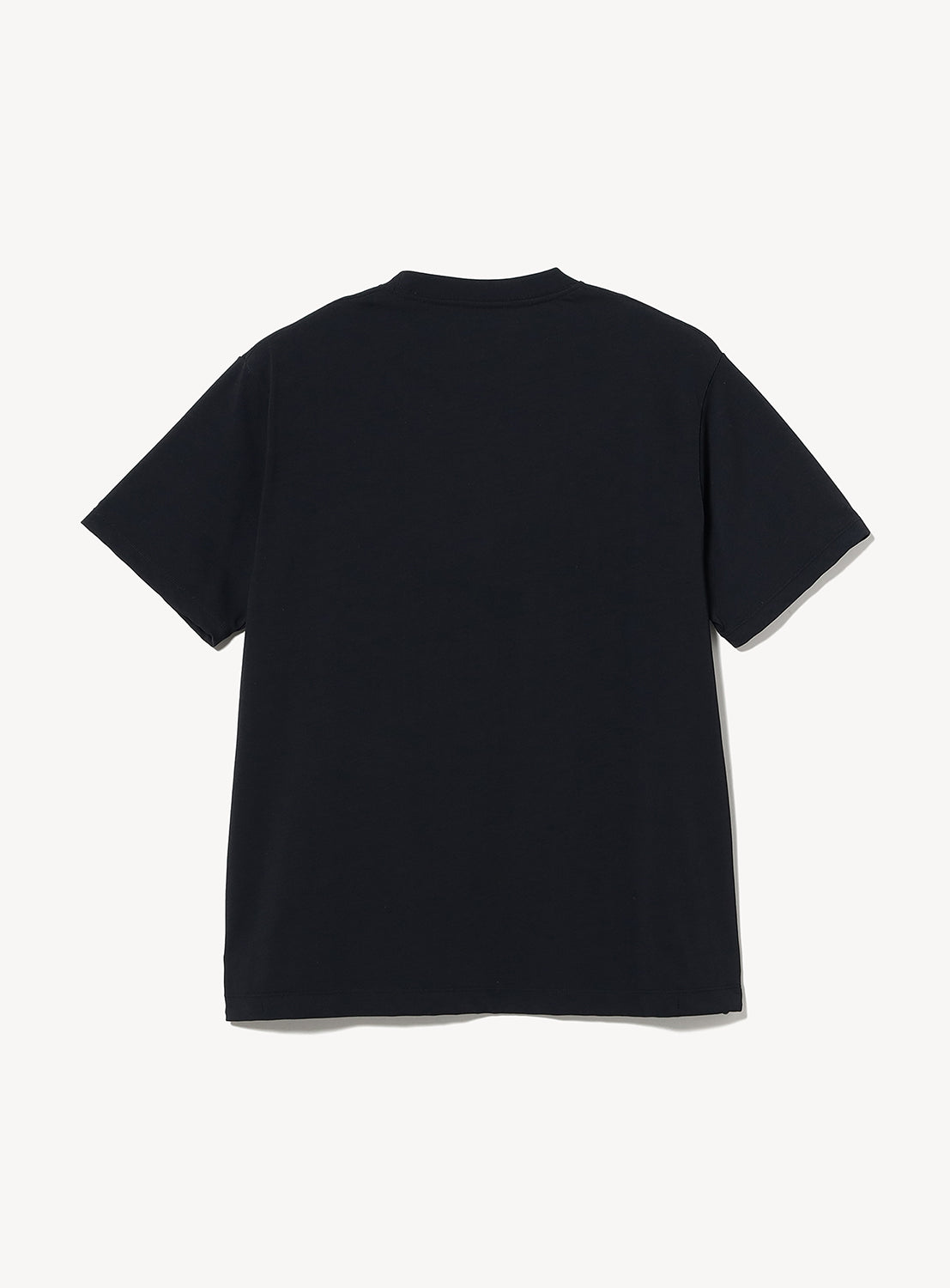 A Relaxed Fit Heat Protection T-Shirt by BEAMS, crafted from premium Japanese fabric in plain black with a crew neck design, is displayed on a white background and shown from the back.
