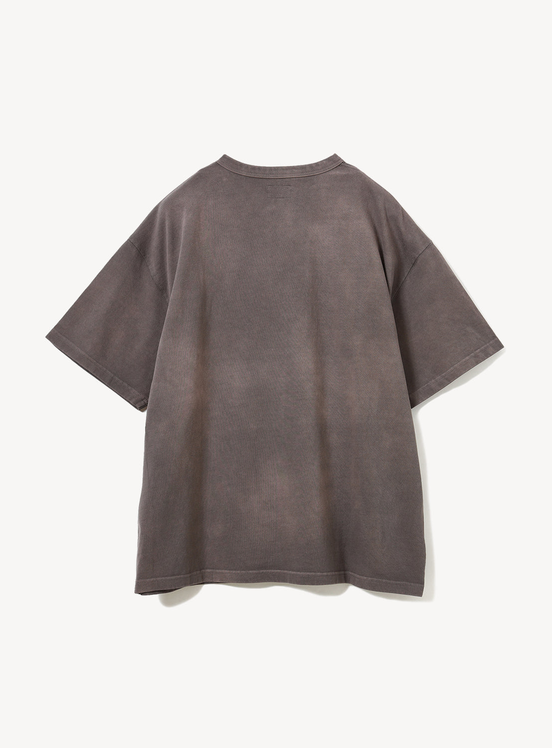 The BEAMS Souvenir T-Shirt is a loose-fitting, short-sleeve cotton jersey in faded dark gray, shown from the back against a plain white background.