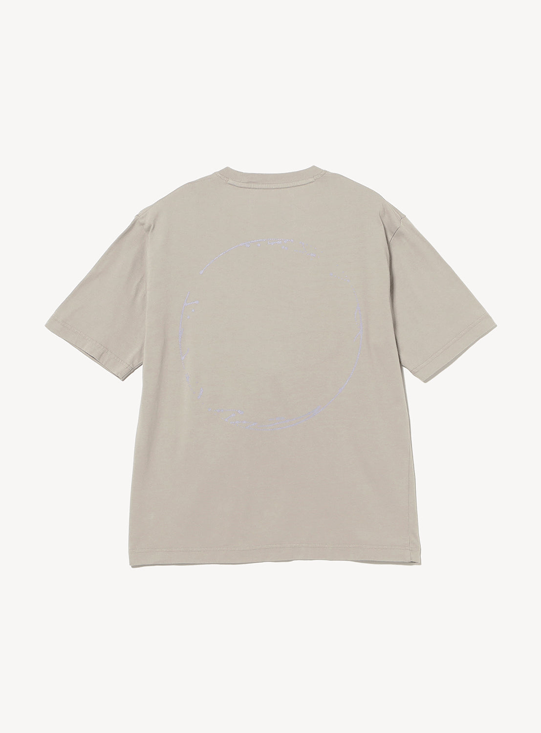 A BAL IG The Prophet T-shirt in plain beige, displayed flat and viewed from the back, showcases a subtle, oversized light blue circular outline at the center. Designed with a relaxed fit for effortless comfort and understated cool, this piece is ideal for fans of IG The Prophet.