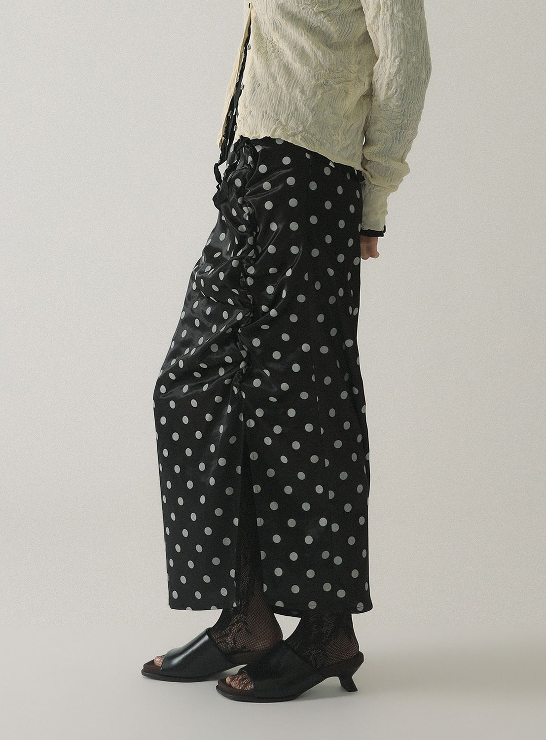 Dotted Ruffle Satin Skirt