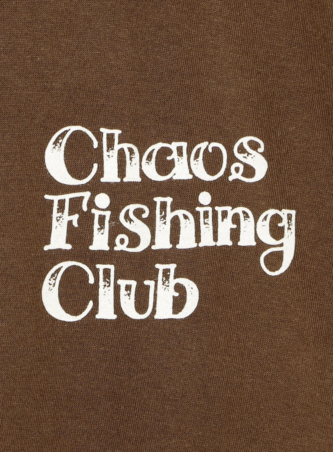 Tairyo Short Sleeve T-Shirt from Chaos Fishing Club featuring the words Chaos Fishing Club in white, distressed-texture text stacked in three lines.