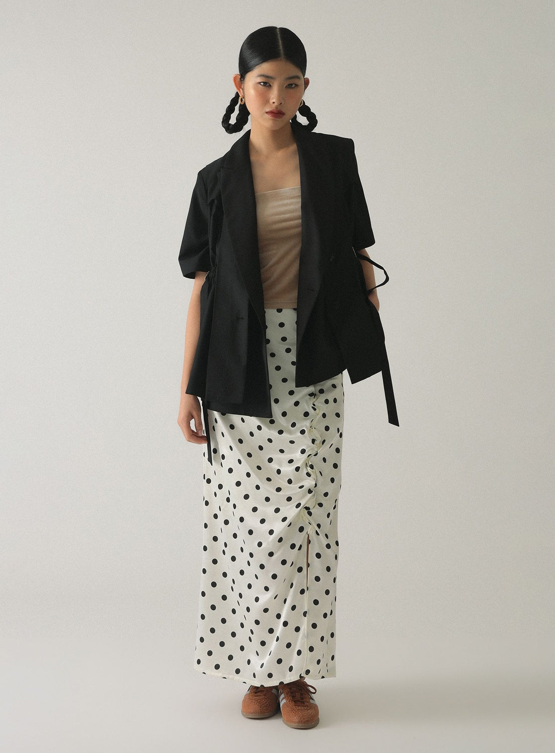 Dotted Ruffle Satin Skirt