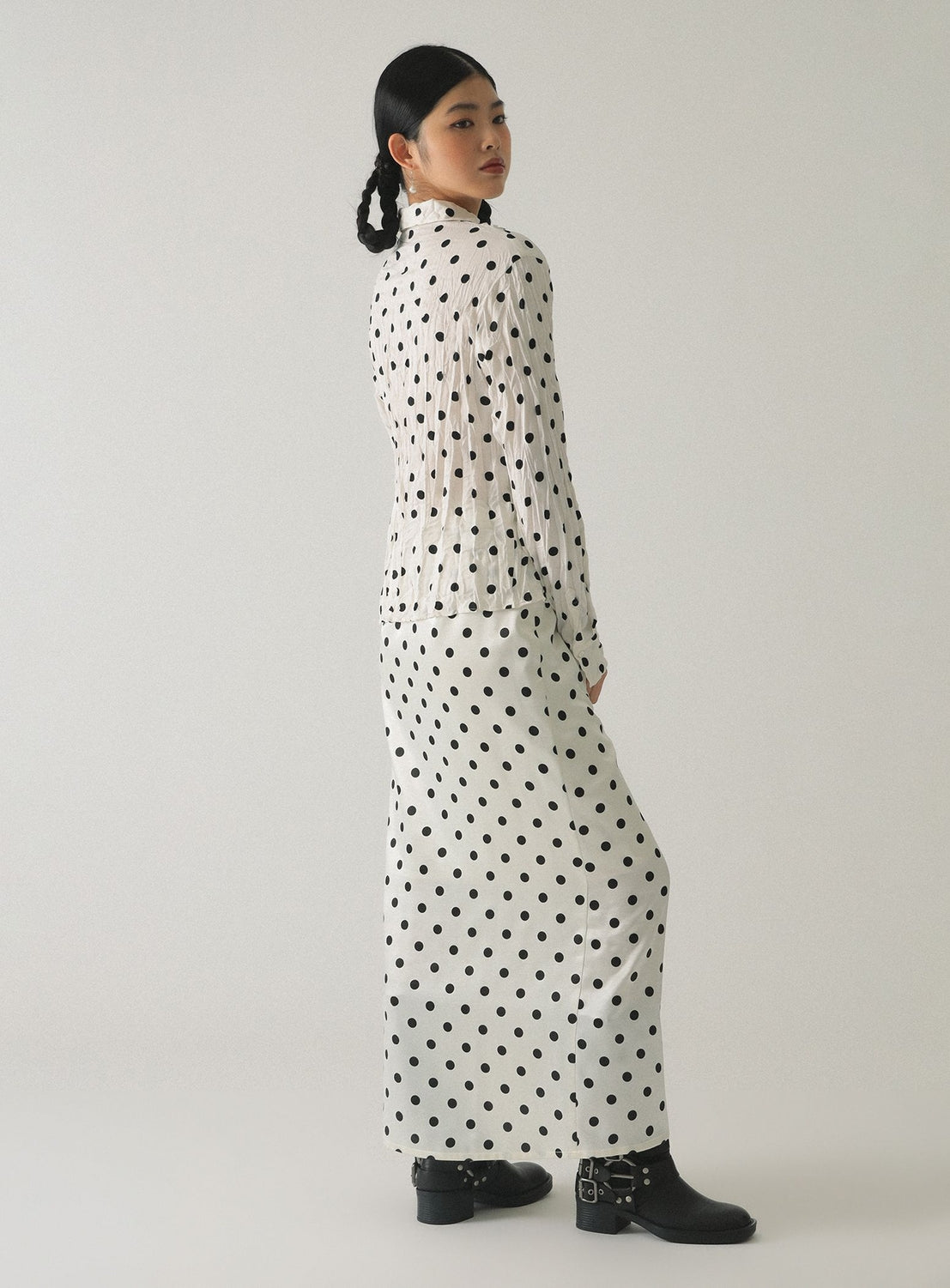 Dotted Ruffle Satin Skirt