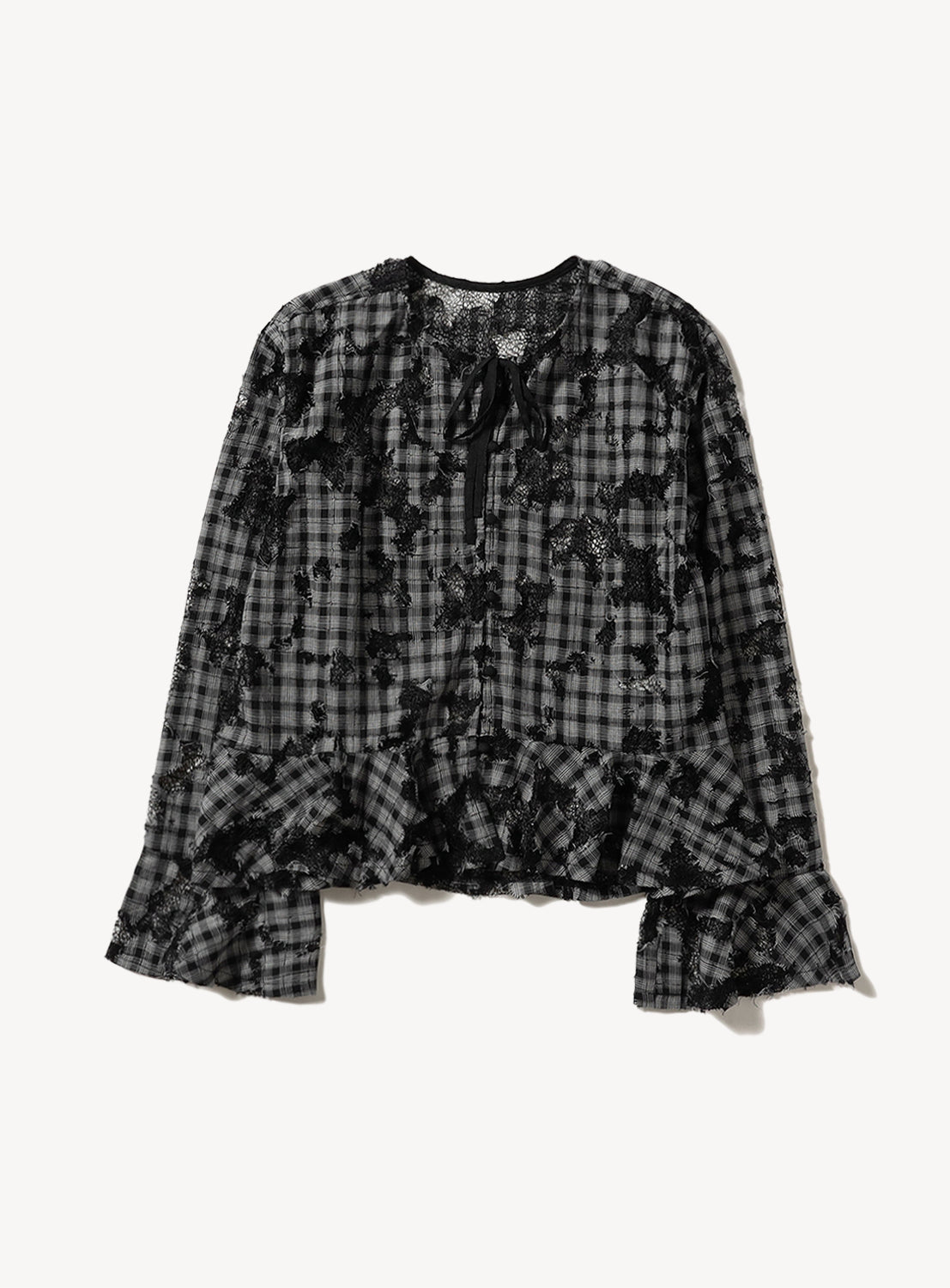 Check Lace Distressed Shirt