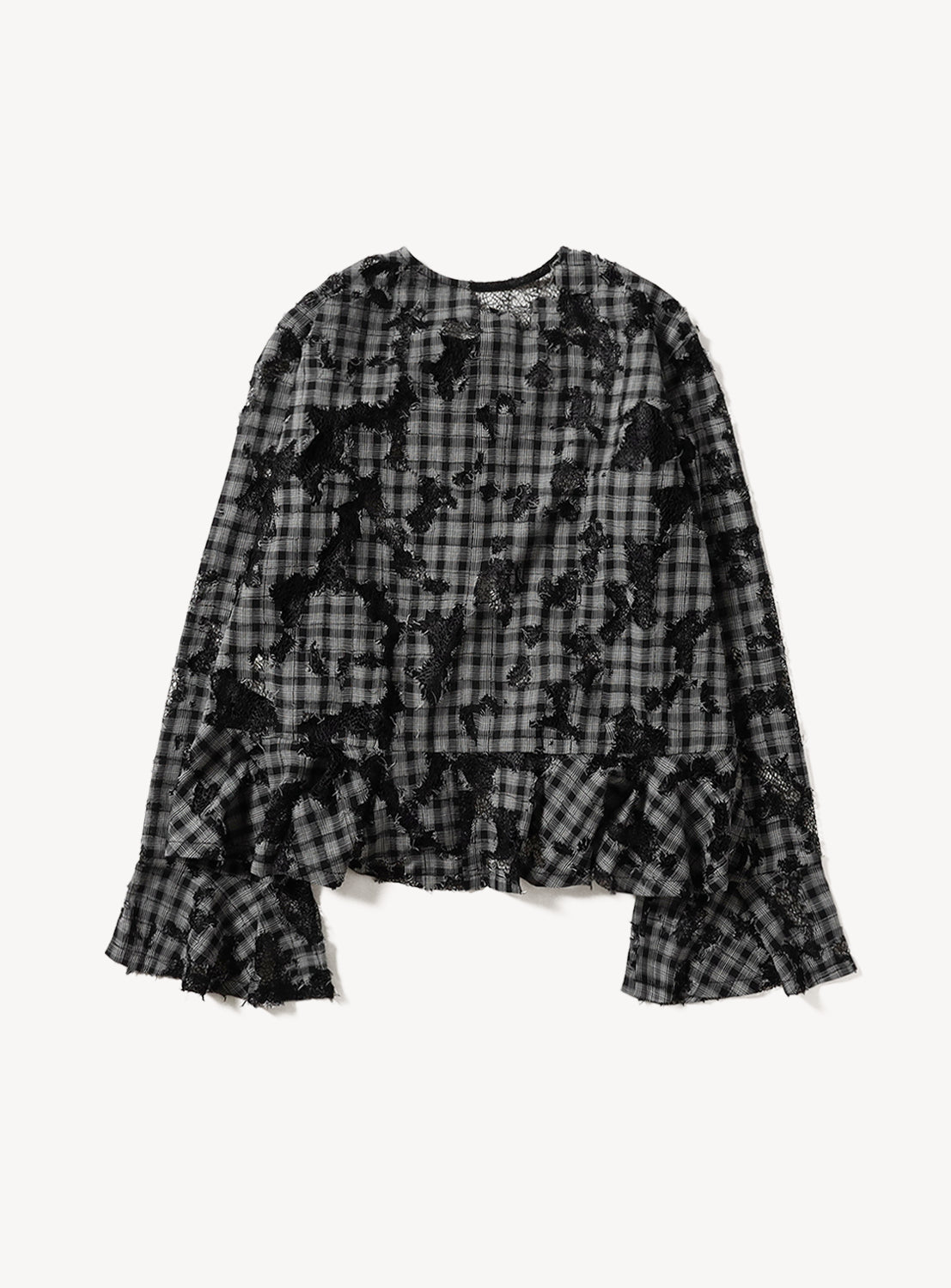 Check Lace Distressed Shirt