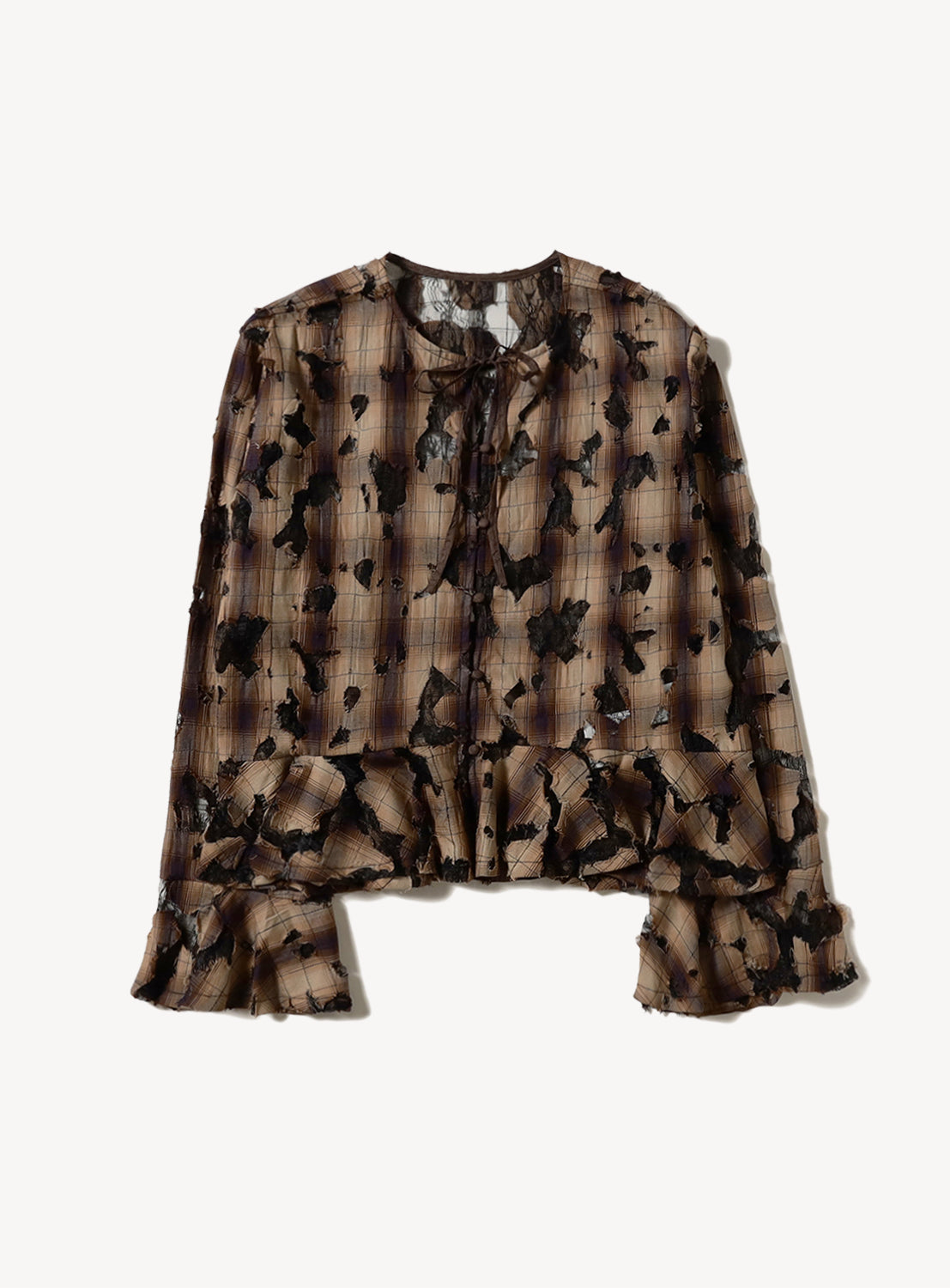 Check Lace Distressed Shirt