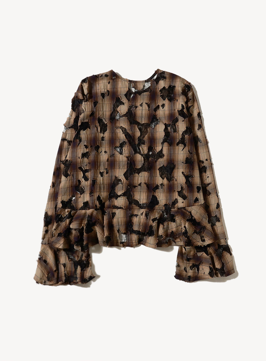 Check Lace Distressed Shirt