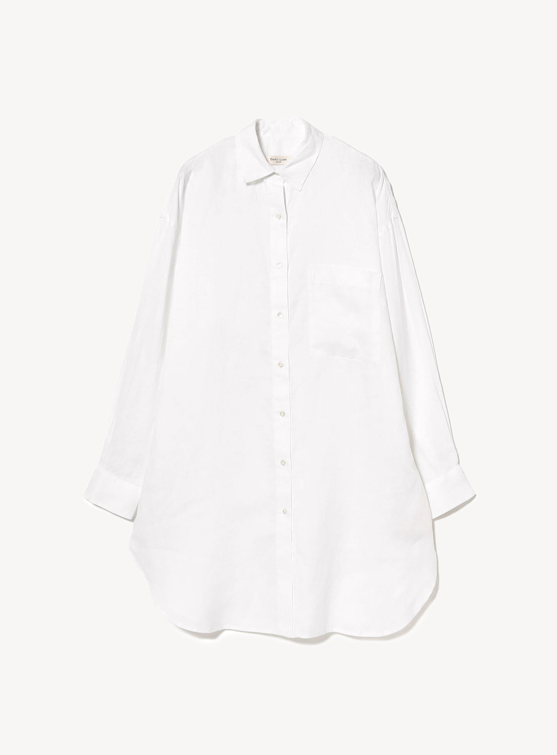 White button down shirt with white buttons. 