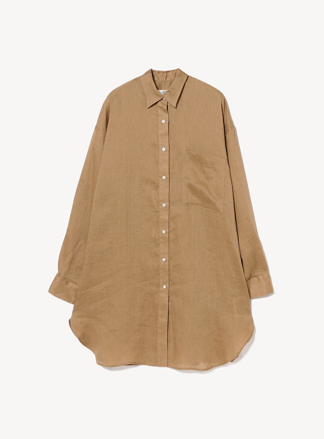 Beige button down with collar and white button downs. 