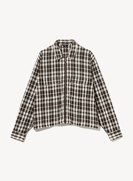 Mesh Checkered Zip Up Shirt
